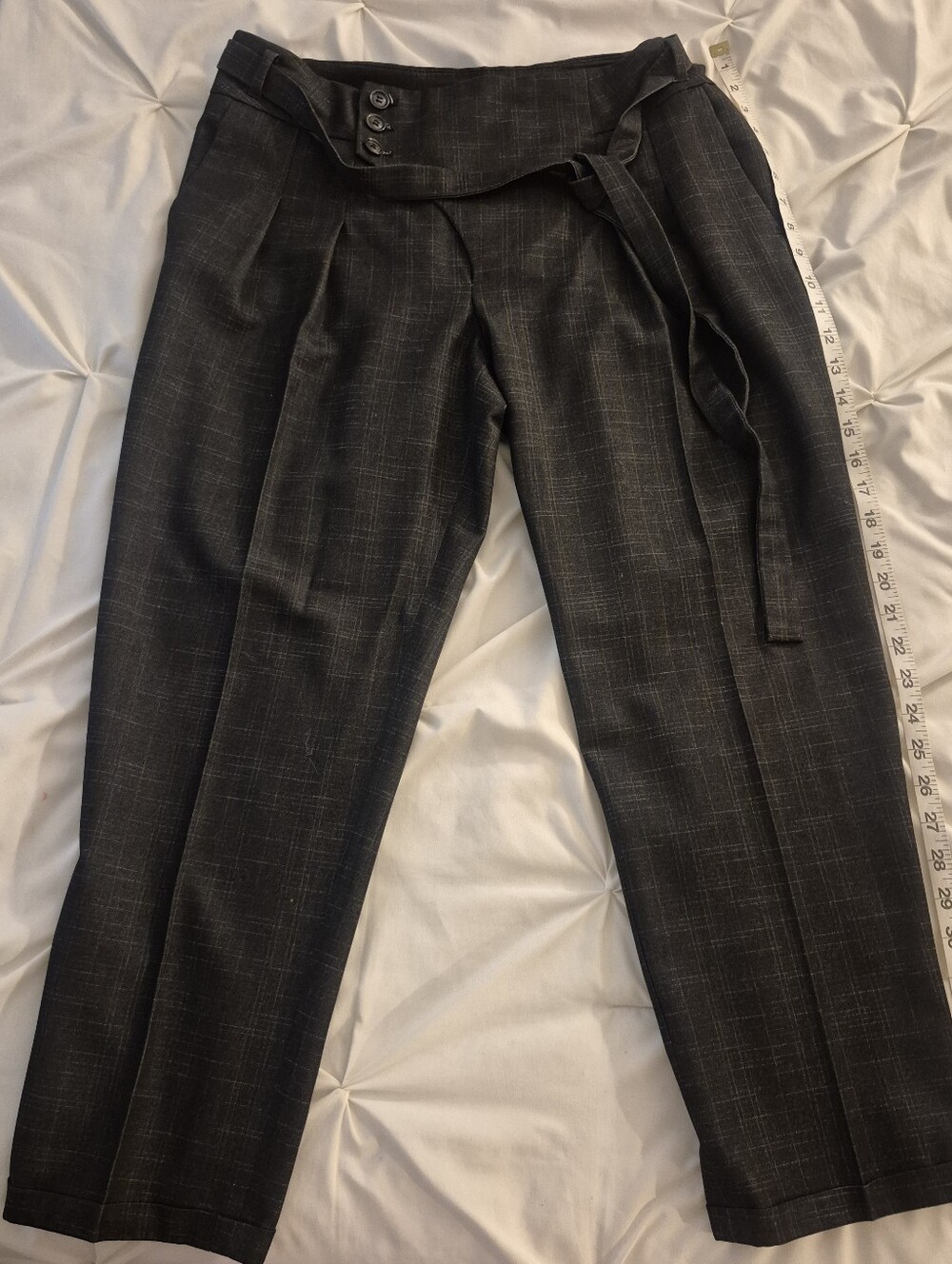 Anthro | Charcoal Windowpane Dress Pants with Belt